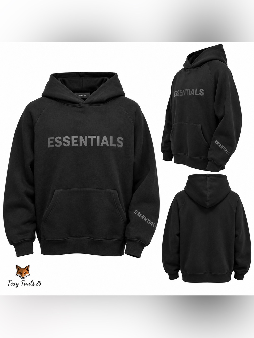ESSENTIALS Men's Black Logo Hoodie Sweatshirt Hoodie Medium
